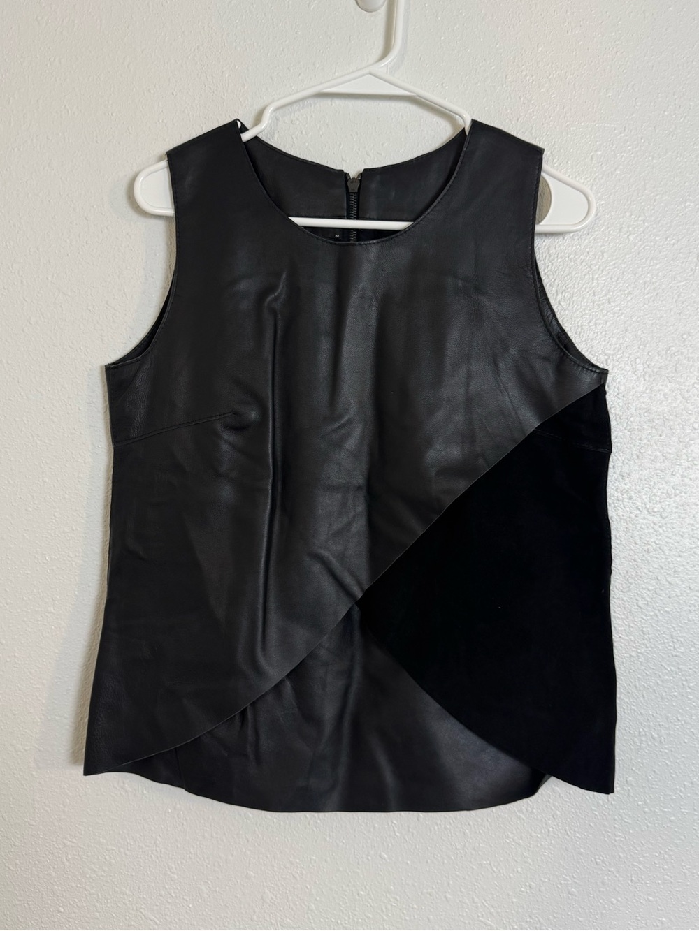 Porsche design fashion black leather suede asymmetrical sleeveless top